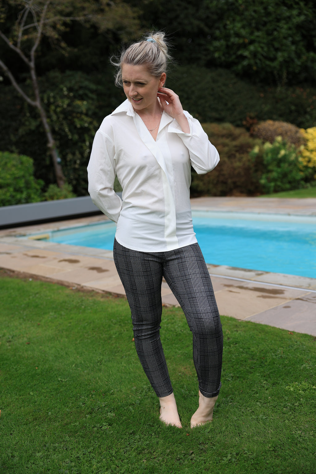 White Shirt & Suit Trousers In The Pool