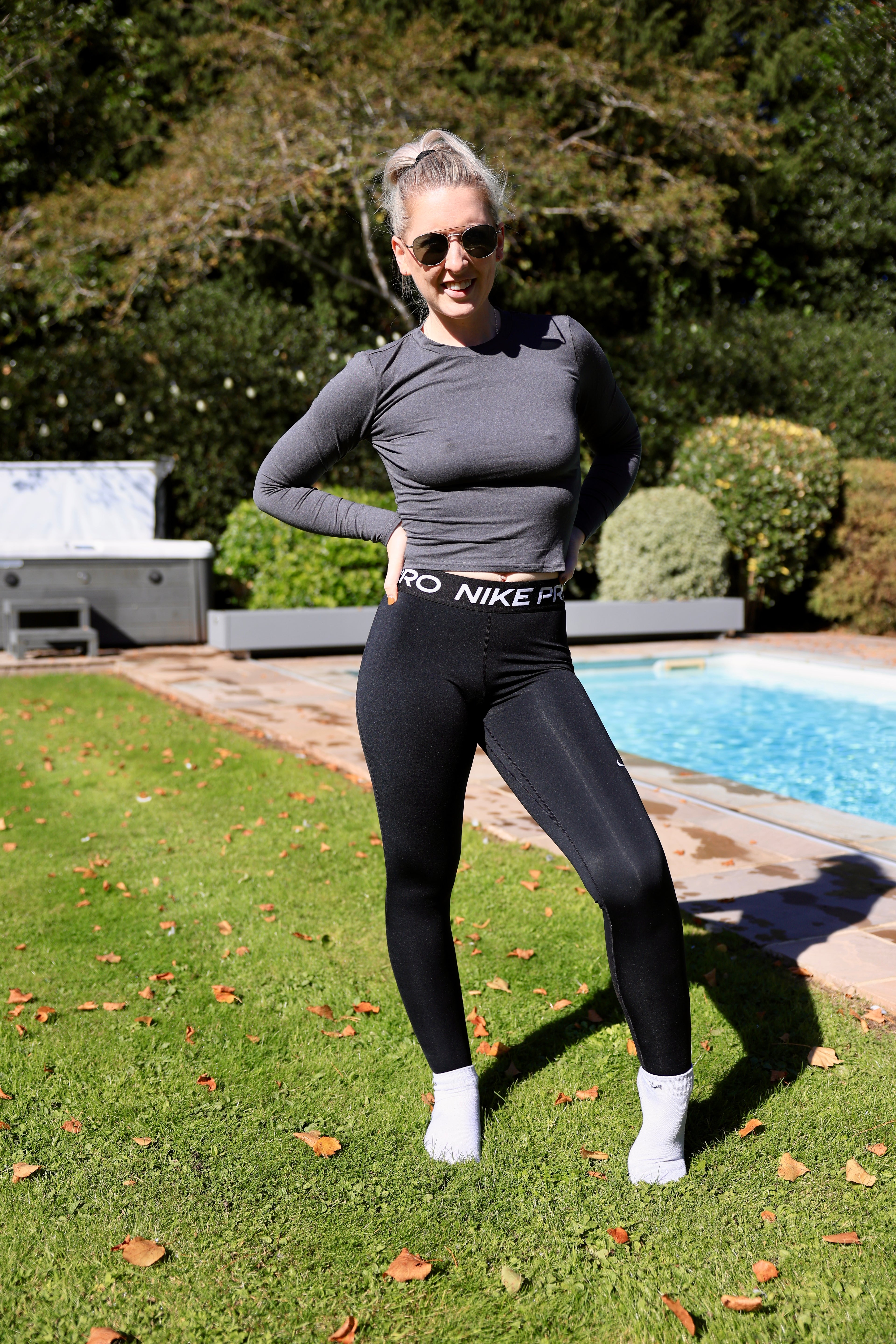 Nike Pro Leggings & Skin Tight Grey Long Sleeve