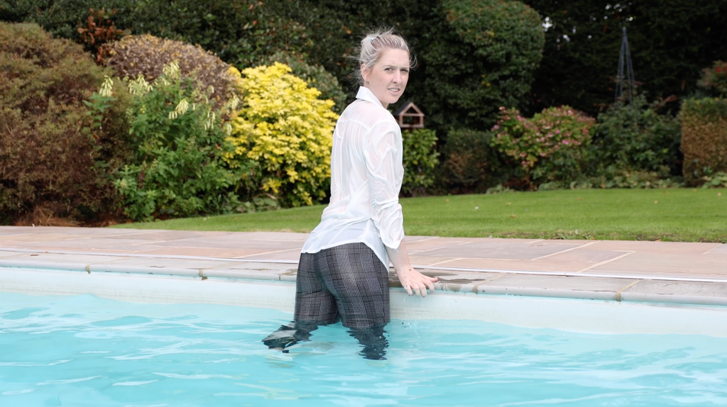 White Shirt & Suit Trousers In The Pool