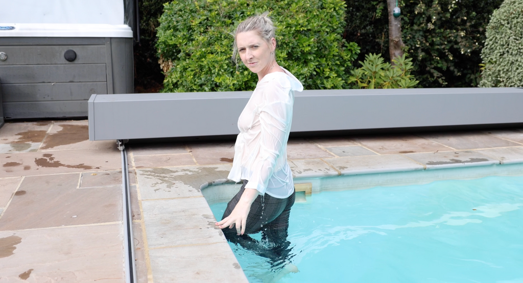 White Shirt & Suit Trousers In The Pool