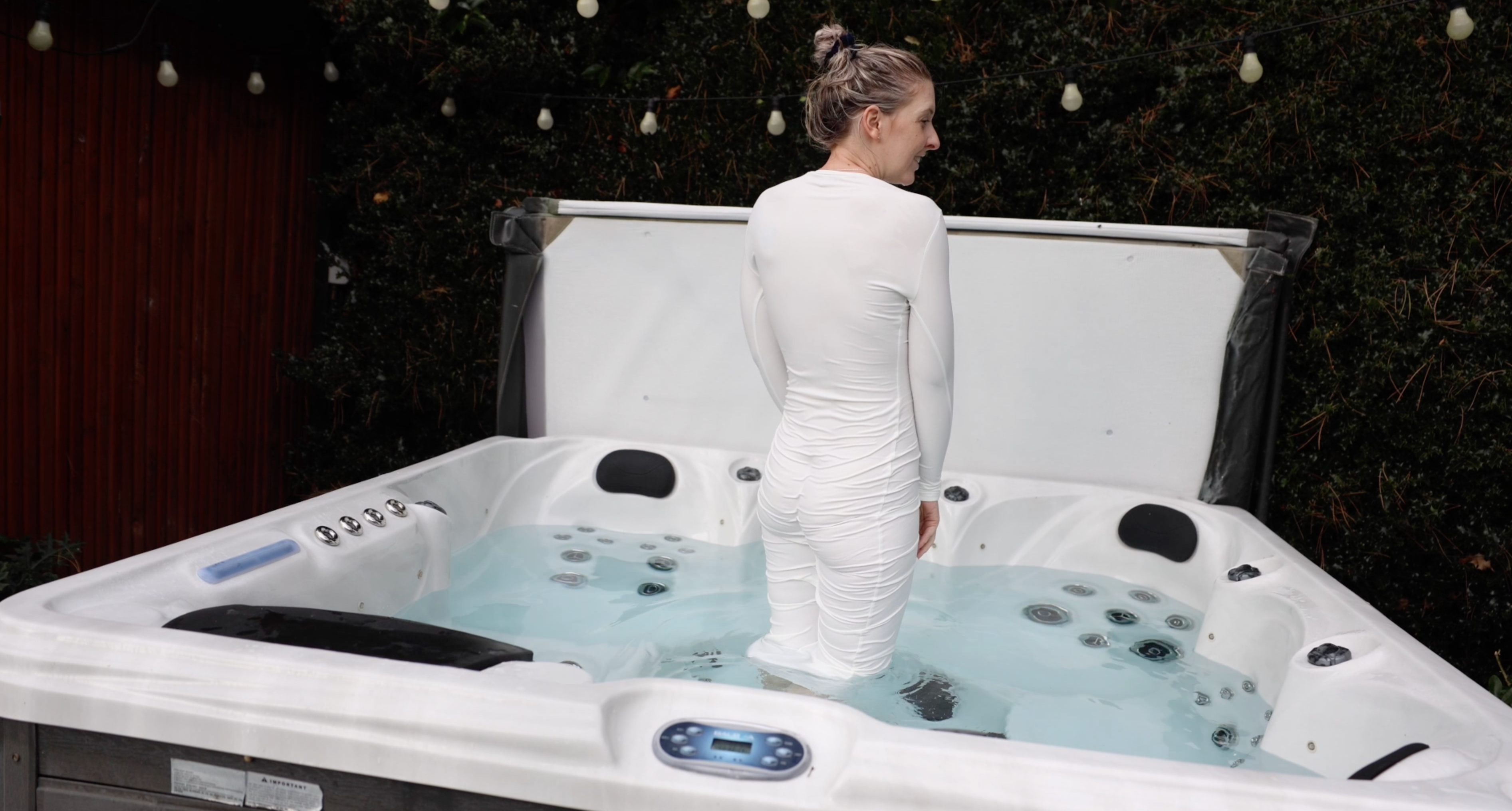 Long Tight White Dress In Pool & Hottub