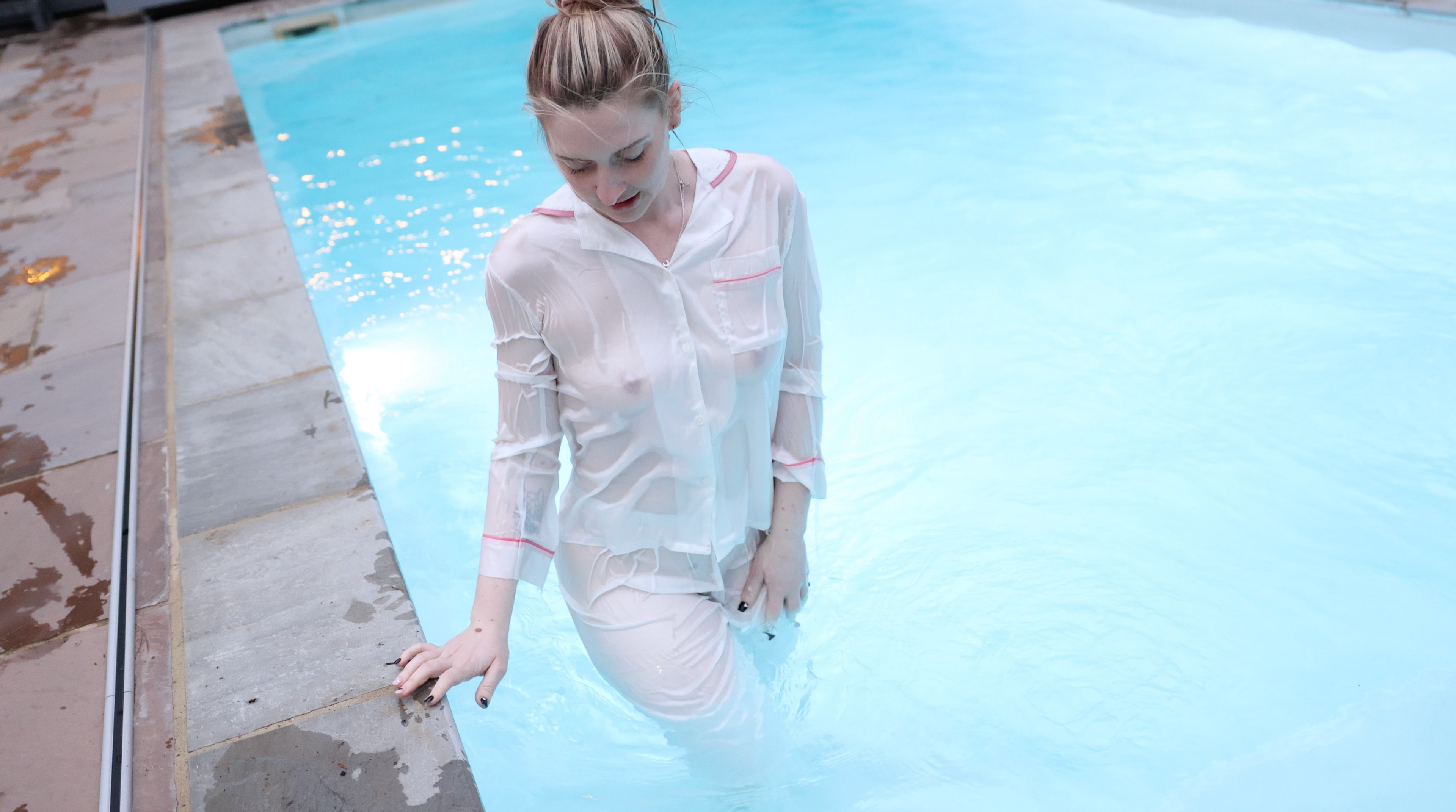Satin Pyjamas In The Pool & Hottub!