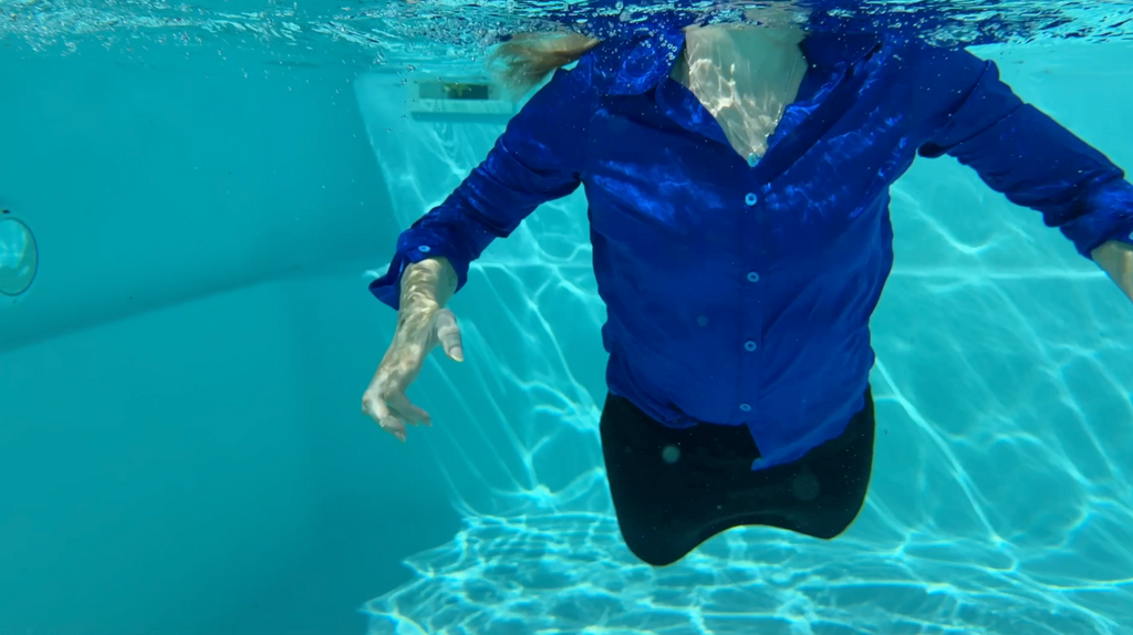 Satin Shirt, Skirt & Jacket In The Pool & Underwater