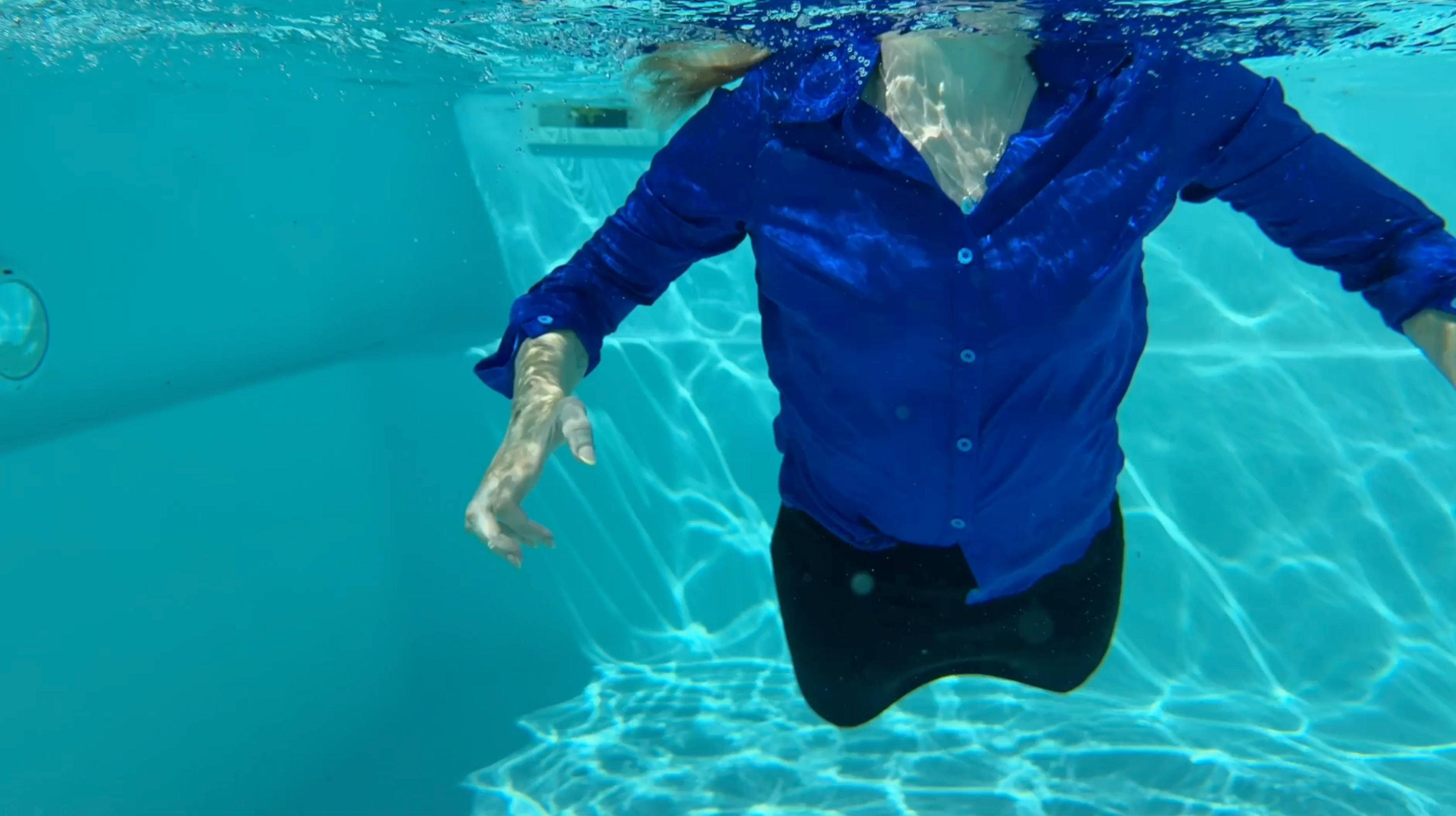 Satin Shirt, Skirt & Jacket In The Pool & Underwater