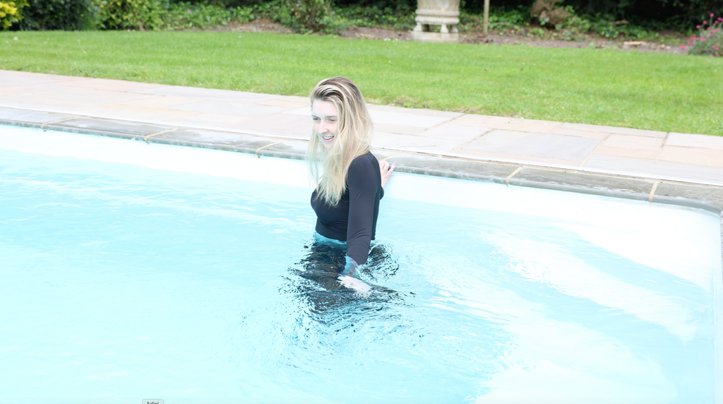 Black Long sleeve & Grey Jeans In The Pool