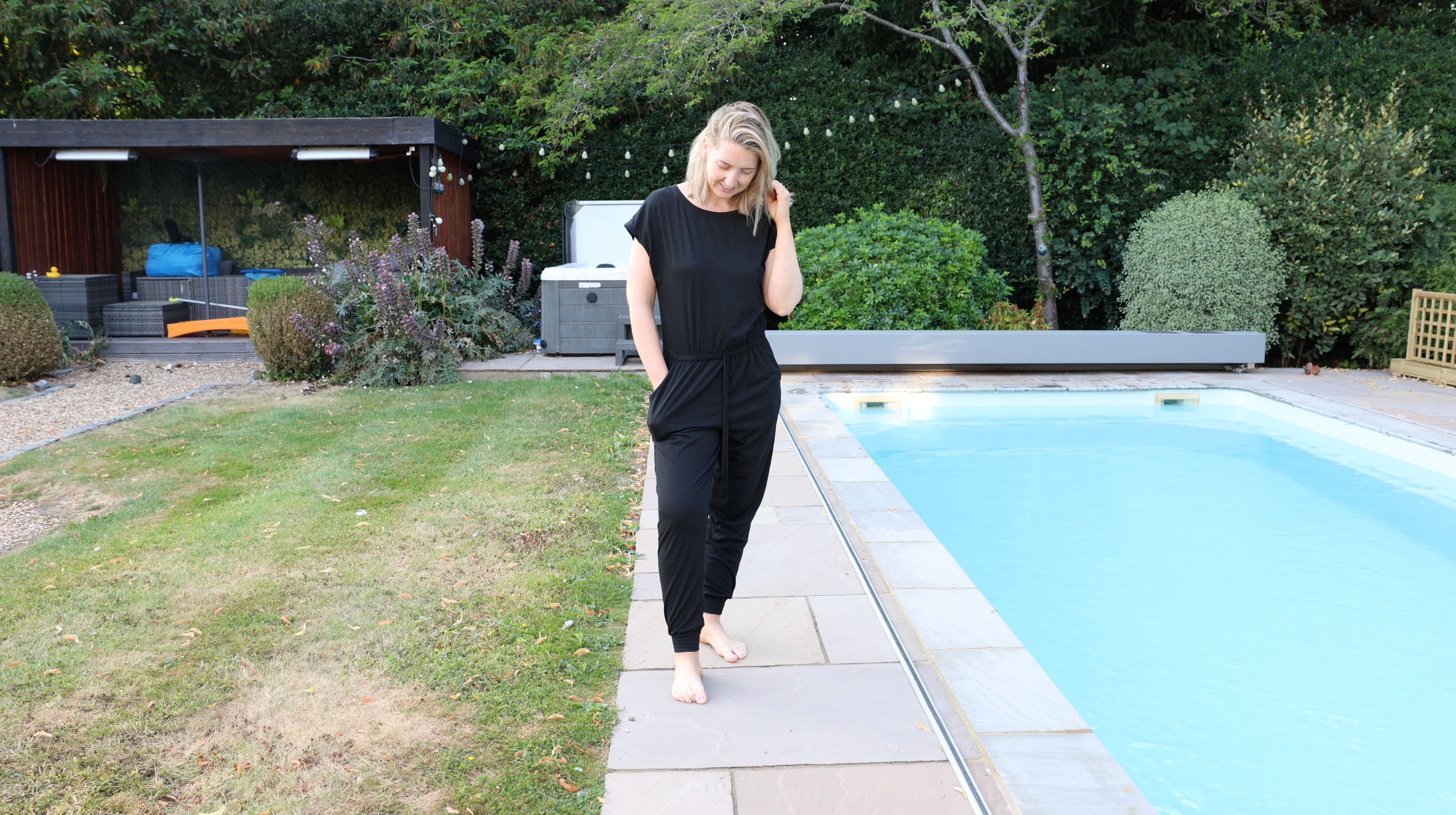 Black Jumpsuit In The Pool & Hottub