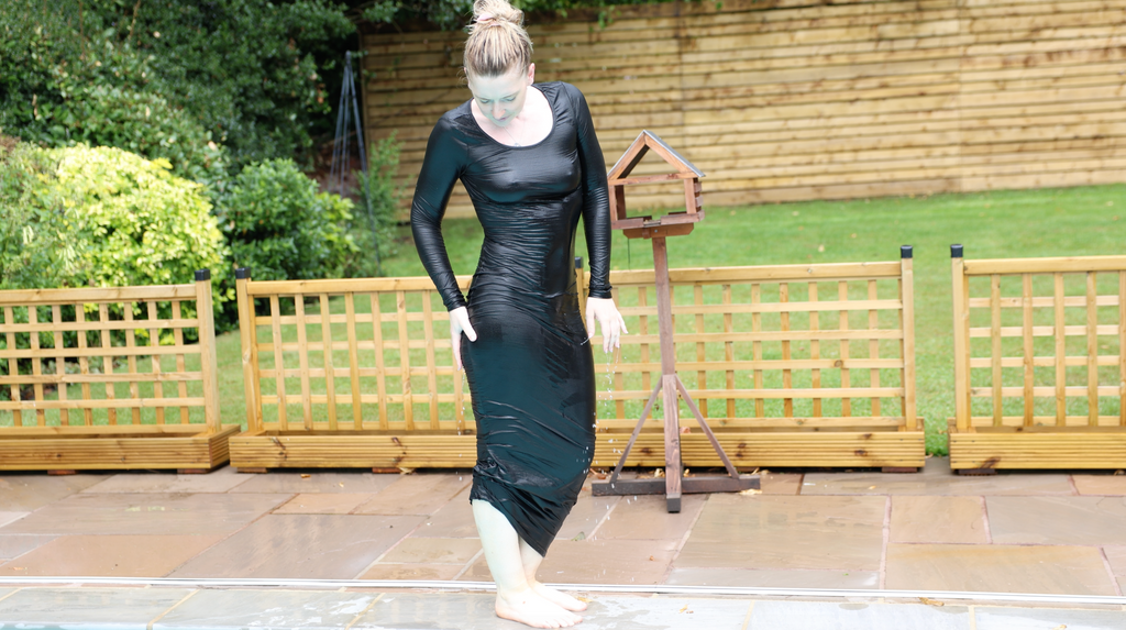 Long Black Tight Dress In Pool & Hottub